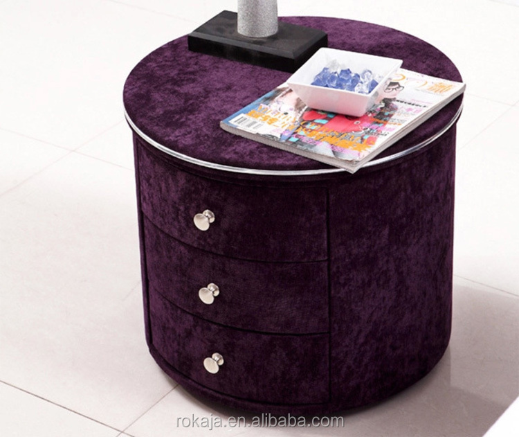 Kids Bedside Table Purple Fabric Vintage Nightstands Round Wood Nightstand Bedroom Lamp Tables Set