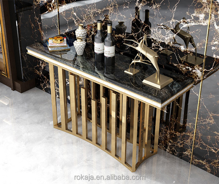 Luxury Gold Stainless Steel Living Room Furniture Rectangle Console Table With Mirror Entrance Tables