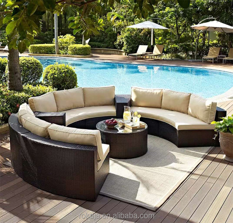 Outdoor Round Rattan Sofa Semi-Circular Sofa Living Room Combination Furniture Leisure Rattan Curved Sofa