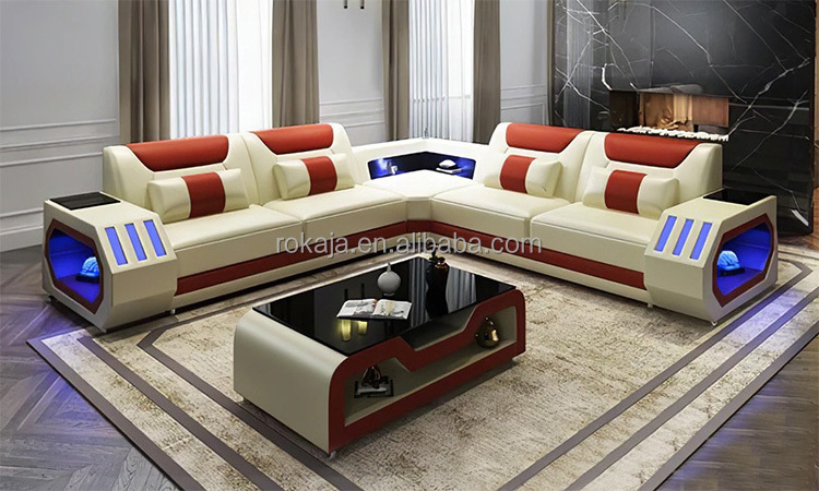 Modern Led Light Sofa Sectional Set Luxury Living Room Leather Sofa Multi-Function Furniture Wholesale Factory Direct Couch