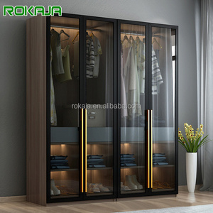 Luxury Glass Door Wooden Wardrobe Cabinets Bedroom Furniture Transparent Closet Clothes Organizer Corner Top Closet