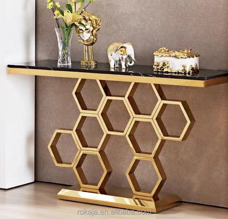 Golden Metal Console Table Black Marble Modern Living Room Latest Hallway Entrance Entryway Console Table