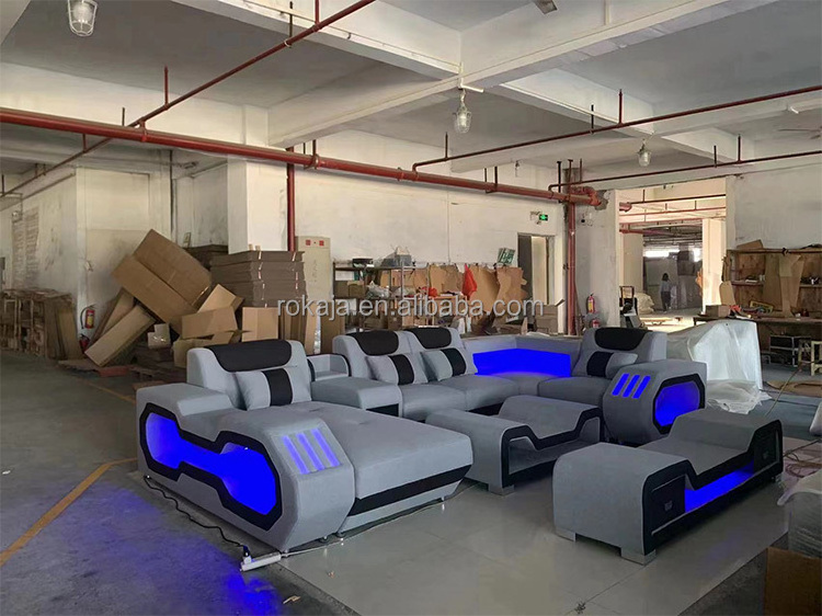 Luxury Smart Sectional Sofa Multifunctional Living Room Set Upholstered Sofa Modern Furniture U-Shaped Sofa With LED Light