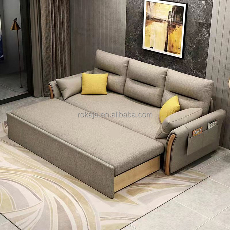 Modern Folding Sofa Bed Fabric Stretch Sofa Bed with Storage Space Living Room Bedroom Multifunctional Sofa Bed