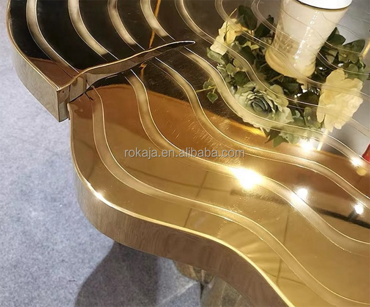 Luxury Tree Trunk Design Unique Dining Table Set Curved Gold Stainless Steel Polished Mirror 8 10 12 Seats Dinner Table