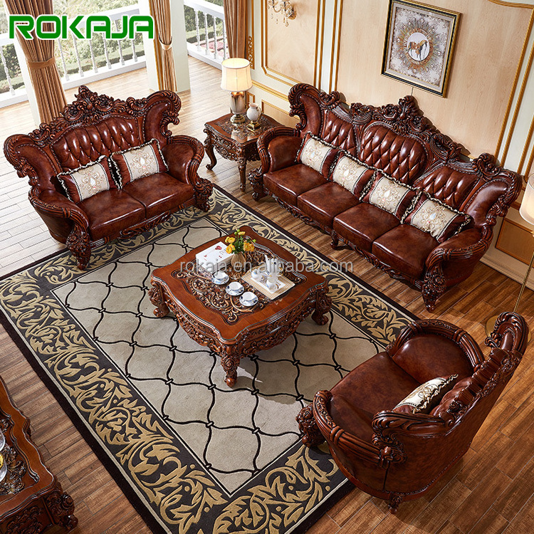 Luxury Vintage Cowhide Leather Sofa 1 2 4 Seat Villa Hotel Leisure Club Living Room Royal Sofa Modern European Sofa Combination