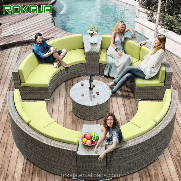 Outdoor Round Rattan Sofa Semi-Circular Sofa Living Room Combination Furniture Leisure Rattan Curved Sofa