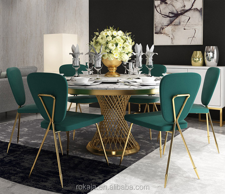 Modern Italian Marble Stainless Steel Vacuum Dinning Table Sets Round Rotating Dining Table