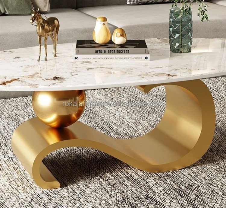 Luxury Living Room Coffee Table Marble Top Stainless Steel Gold Ball Base Design Center Table Set Family Tea Table