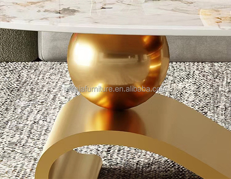 Luxury Living Room Coffee Table Marble Top Stainless Steel Gold Ball Base Design Center Table Set Family Tea Table