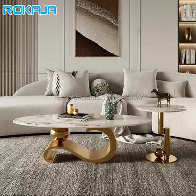 Luxury Living Room Coffee Table Marble Top Stainless Steel Gold Ball Base Design Center Table Set Family Tea Table