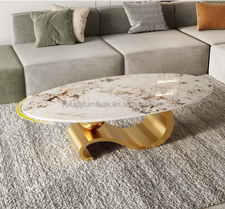 Luxury Living Room Coffee Table Marble Top Stainless Steel Gold Ball Base Design Center Table Set Family Tea Table