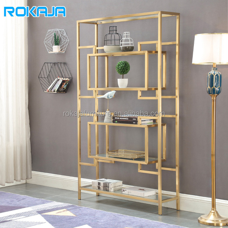 High Quality Stainless Steel Bookshelf Glass Bookshelf Display Shelf Study Office Furniture Wall Floor Bookcase