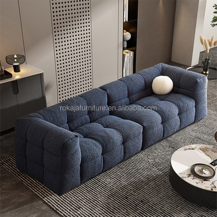 Modern Lambswool Fabric Sofa Solid Wood Frame Marshmallow Shape Sofa Home Furniture Upholstered 1 2 3 4 Seater Sofa Set