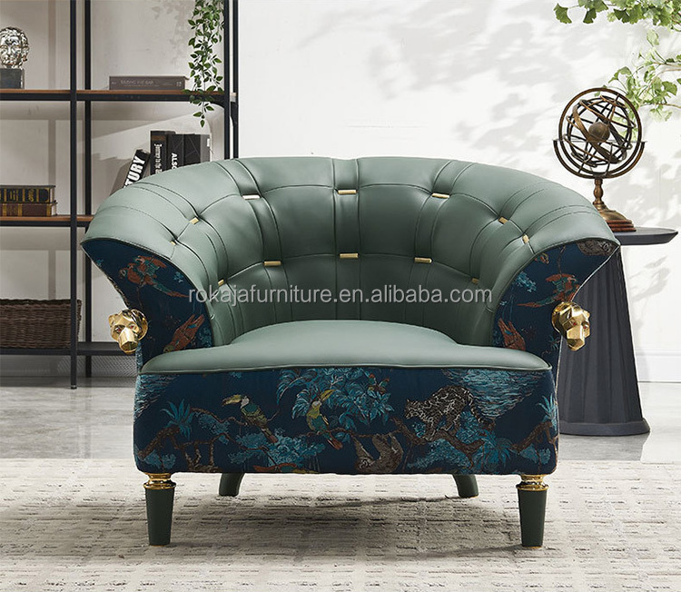 New Design Embroidery Pattern Single Sofa Chair Colorful Fabric Metal Armchair Hotel Living Room Luxury Decoration Leisure Chair