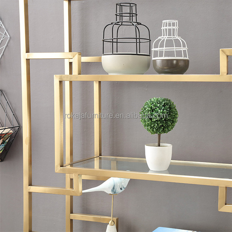 High Quality Stainless Steel Bookshelf Glass Bookshelf Display Shelf Study Office Furniture Wall Floor Bookcase