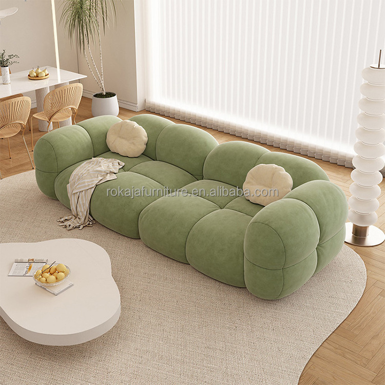 High Quality Green Fabric Sofa Set Marshmallow Shape Sponge Filling Sectional Sofa Modern Living Room Furniture  Sofa Set