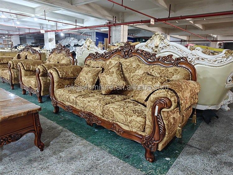 European Retro Fabric Sofa Set Luxury Royal 1+2+3 Seat Sofa Set Living Room Hotel Villa Hotel High-End Solid Wood Sofa