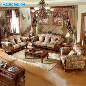 European Retro Fabric Sofa Set Luxury Royal 1+2+3 Seat Sofa Set Living Room Hotel Villa Hotel High-End Solid Wood Sofa