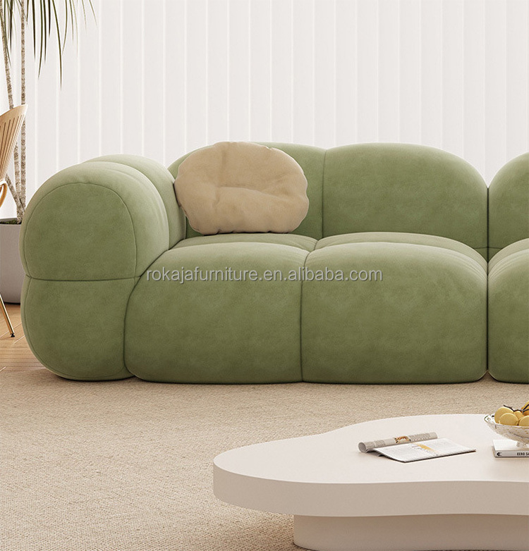 High Quality Green Fabric Sofa Set Marshmallow Shape Sponge Filling Sectional Sofa Modern Living Room Furniture  Sofa Set