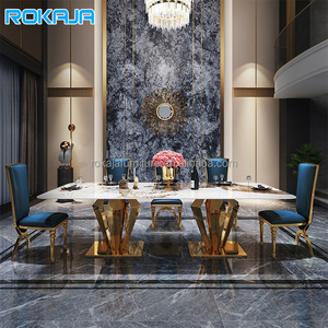 New Design Rectangular Family Dining Table Diamond Shape Metal Base Marble Top Dinner Table Restaurant 10 Seater Dining Table