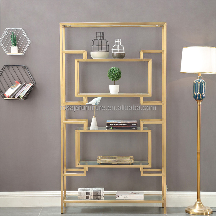 High Quality Stainless Steel Bookshelf Glass Bookshelf Display Shelf Study Office Furniture Wall Floor Bookcase