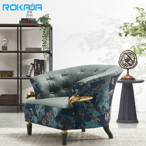 New Design Embroidery Pattern Single Sofa Chair Colorful Fabric Metal Armchair Hotel Living Room Luxury Decoration Leisure Chair