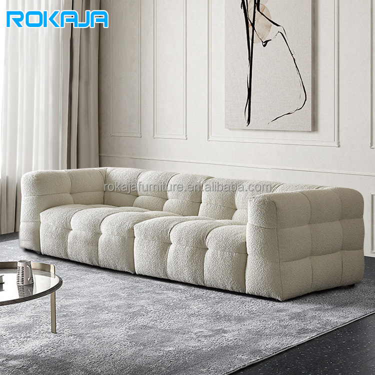 Modern Lambswool Fabric Sofa Solid Wood Frame Marshmallow Shape Sofa Home Furniture Upholstered 1 2 3 4 Seater Sofa Set