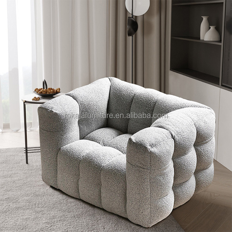 Modern Lambswool Fabric Sofa Solid Wood Frame Marshmallow Shape Sofa Home Furniture Upholstered 1 2 3 4 Seater Sofa Set