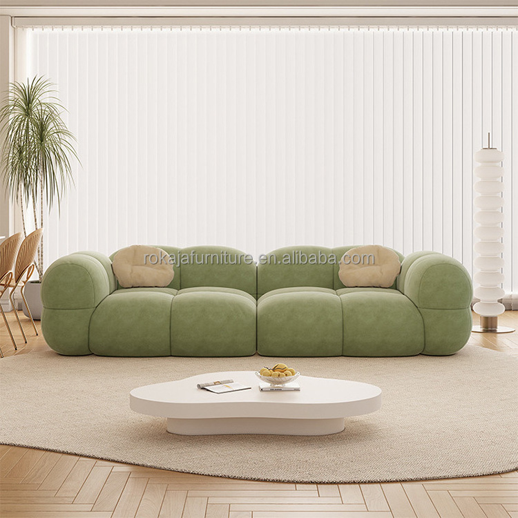 High Quality Green Fabric Sofa Set Marshmallow Shape Sponge Filling Sectional Sofa Modern Living Room Furniture  Sofa Set