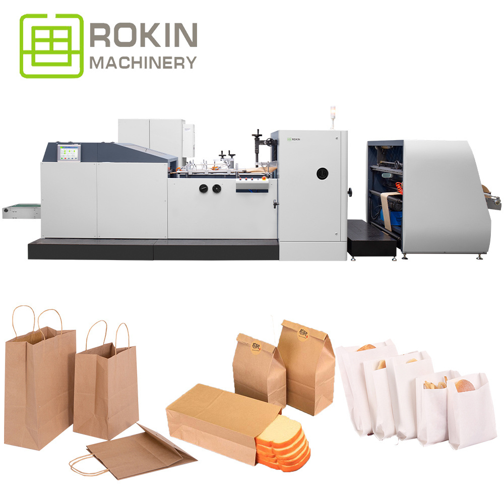 ROKIN BRAND Model RKJD-350 Fully automatic khaki paper bag making machine with 2/4 colors printing paper bag machine