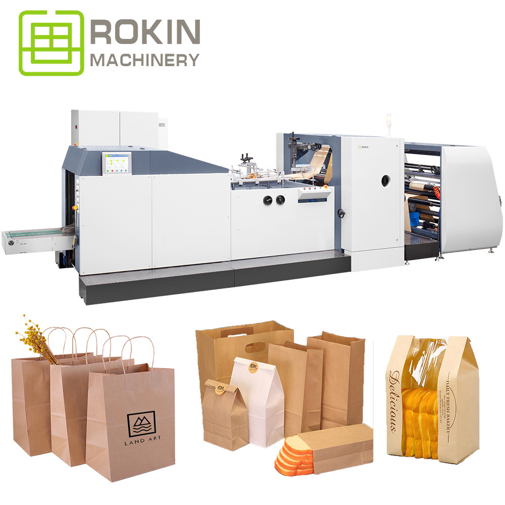 ROKIN BRAND Model RKJD-350 Fully automatic khaki paper bag making machine with 2/4 colors printing paper bag machine