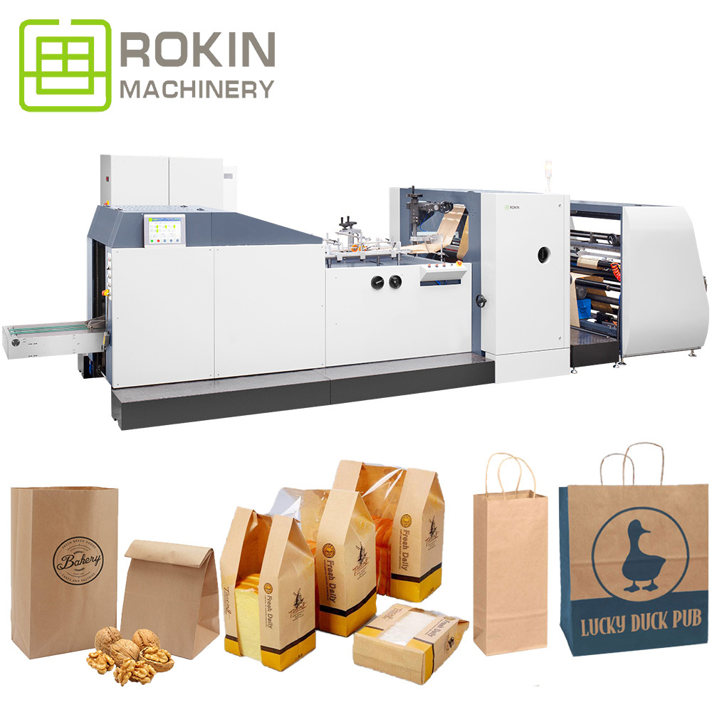 ROKIN BRAND low price automatic paper bag machines khaki paper bag printing making machine to make paper bags