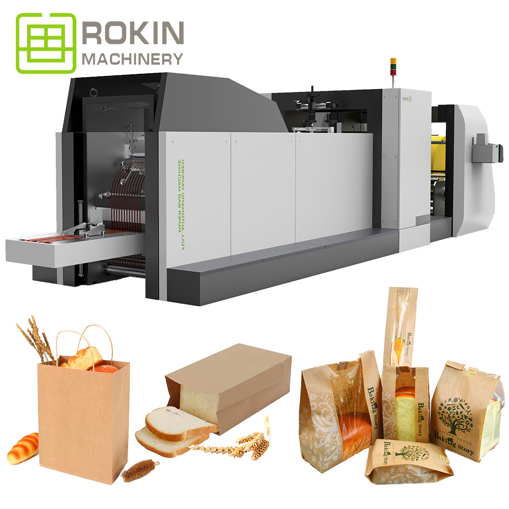 ROKIN BRAND Model RKJD-350 Fully automatic khaki paper bag making machine with 2/4 colors printing paper bag machine