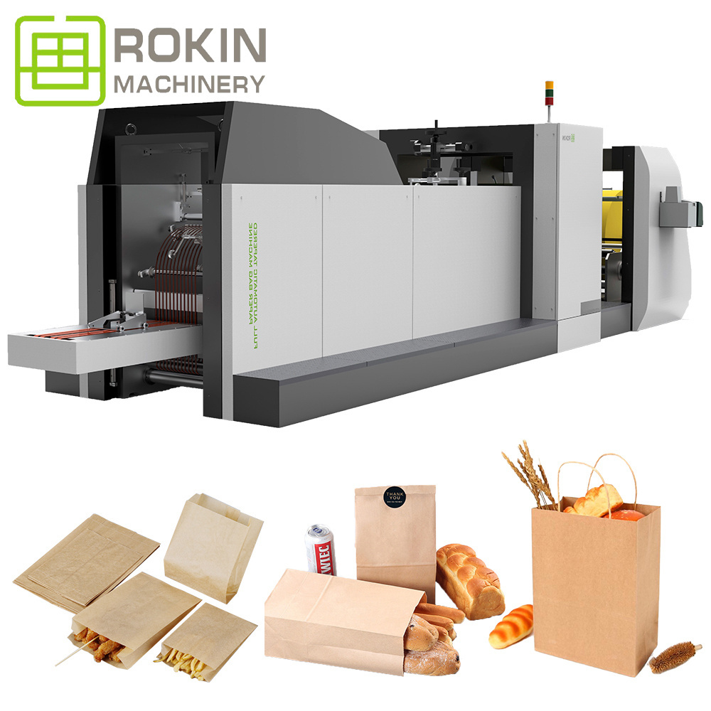 ROKIN BRAND low price automatic paper bag machines khaki paper bag printing making machine to make paper bags