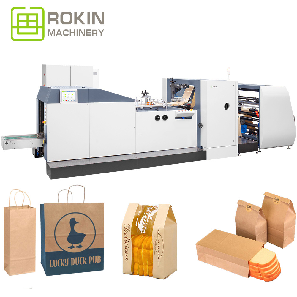 ROKIN BRAND Model RKJD-350 Fully automatic khaki paper bag making machine with 2/4 colors printing paper bag machine