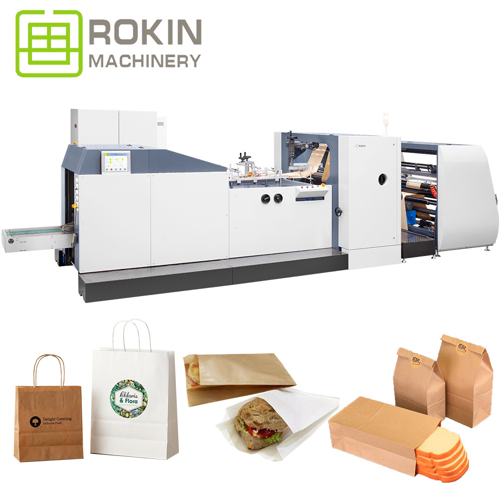 ROKIN BRAND low price automatic paper bag machines khaki paper bag printing making machine to make paper bags