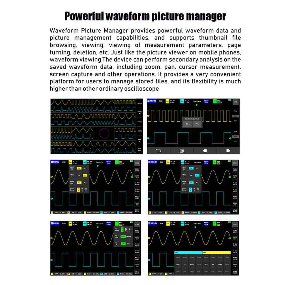 ROKTOOLS Cheap Digital Tablet Oscilloscope Dual Channel 100M Bandwidth 1GS sampling Rate Portable