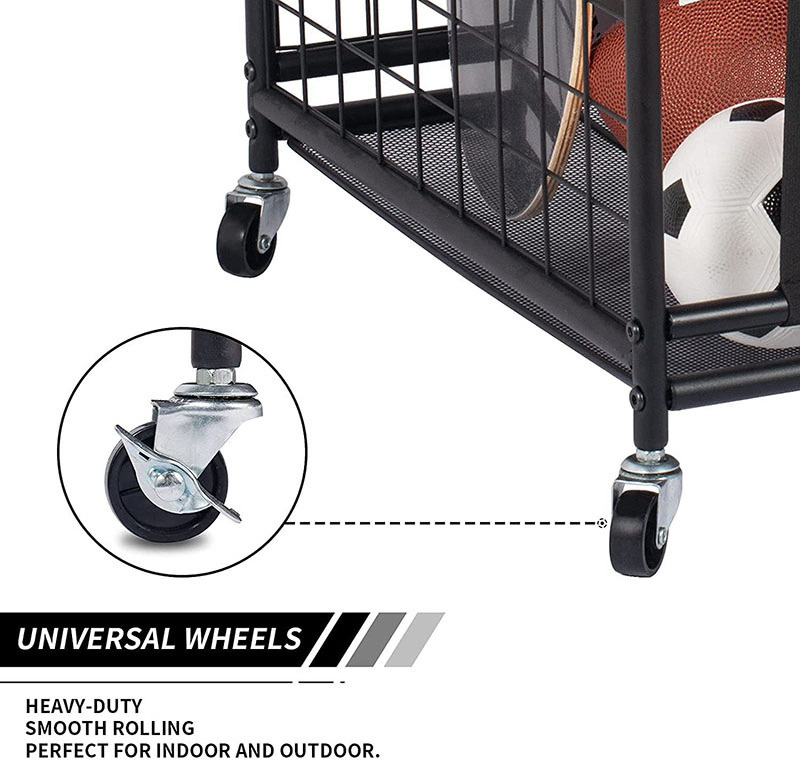 Basketball Cart with Wheels, Ball Cage Garage Sports Equipment Organizer, Metal Rolling Multi Sports Ball Storage