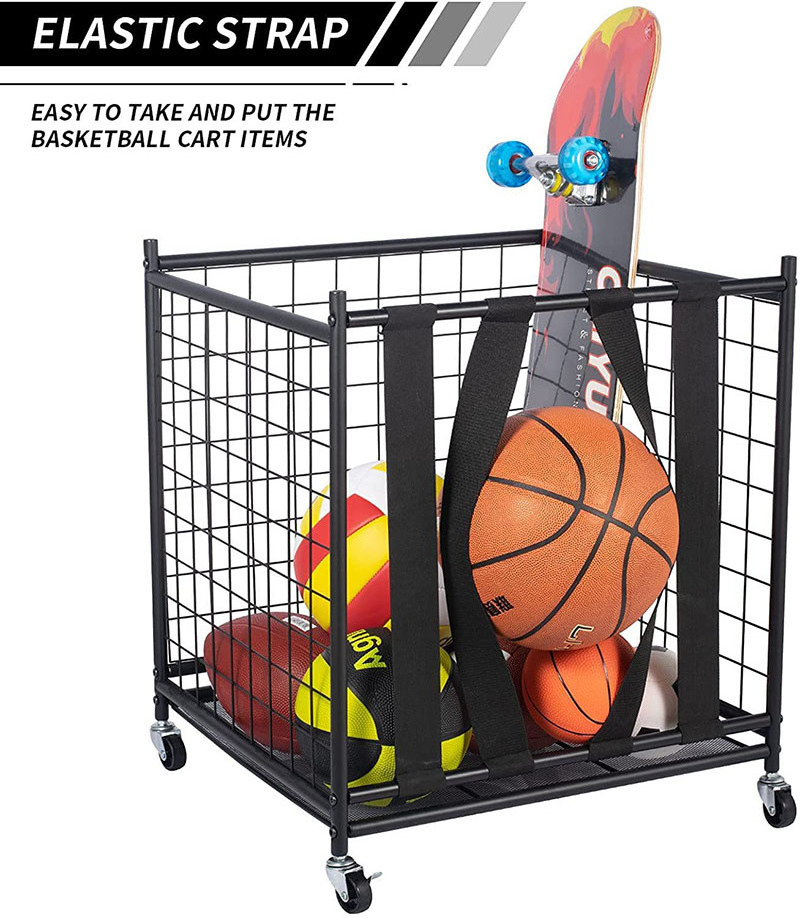 Basketball Cart with Wheels, Ball Cage Garage Sports Equipment Organizer, Metal Rolling Multi Sports Ball Storage