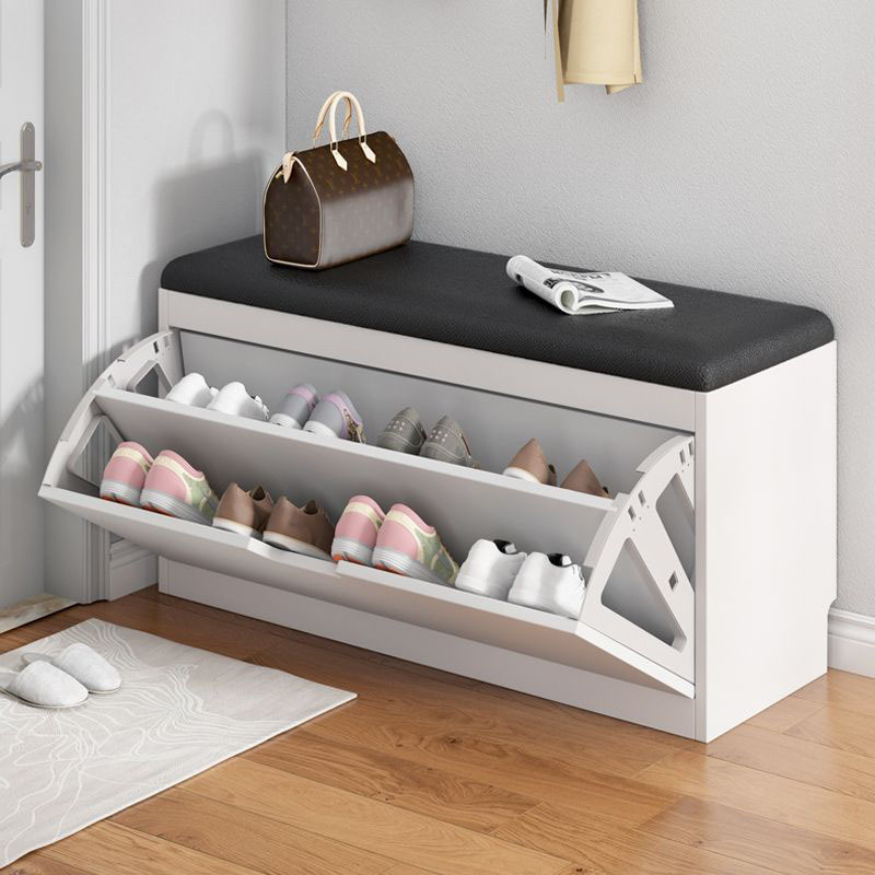 Storage Bench Shoe Bench With Flip Top Storage Space And Padded Cushion 2-Tier Shoe Rack Organizer With Flip Drawer For Entryway