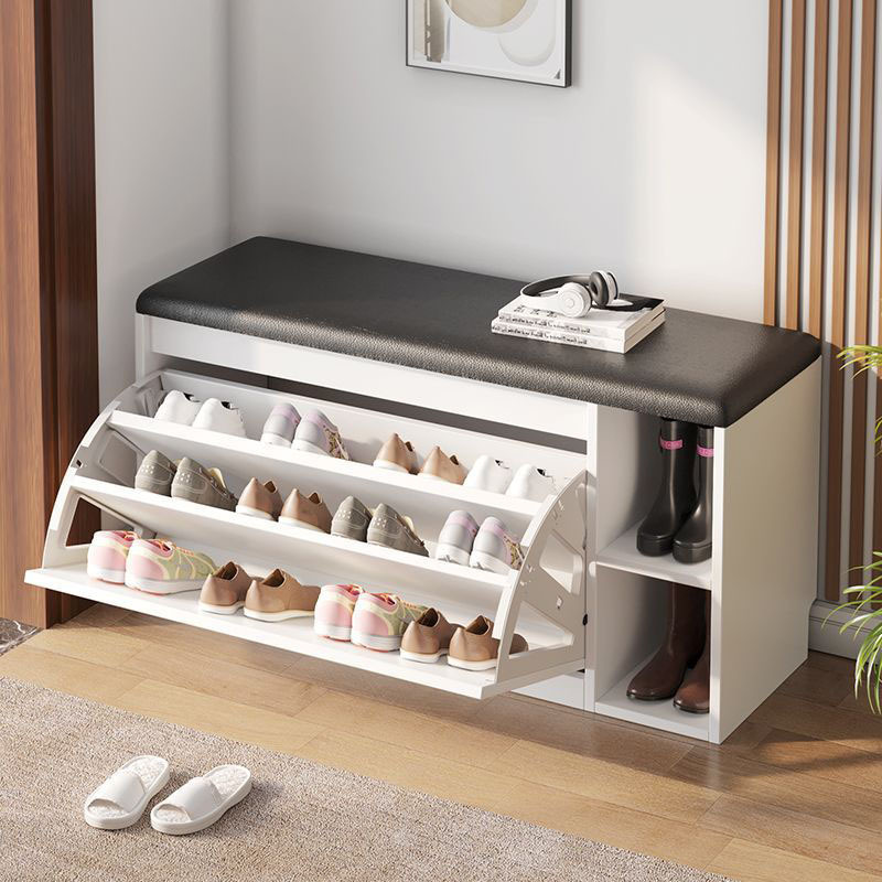 Storage Bench Shoe Bench With Flip Top Storage Space And Padded Cushion 2-Tier Shoe Rack Organizer With Flip Drawer For Entryway