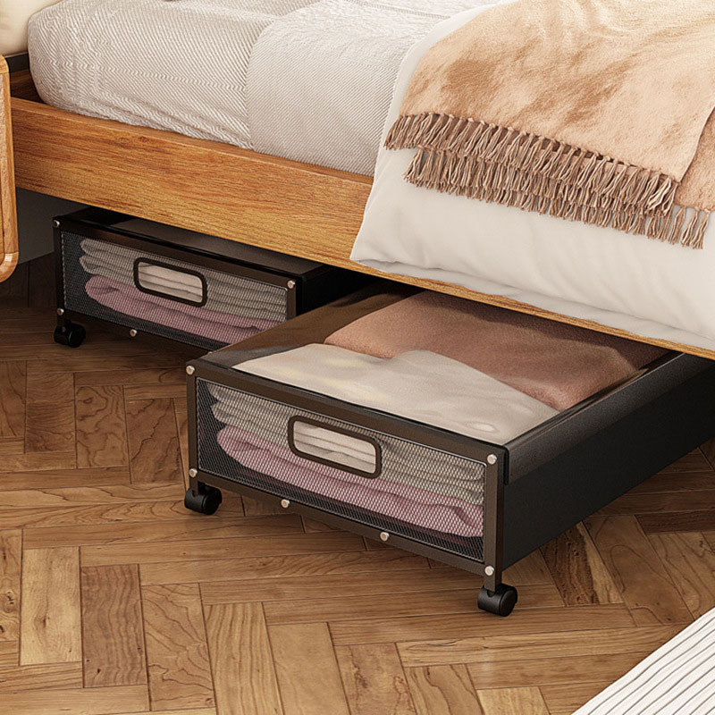 Rolling Underbed Storage Containers with Lid, Metal Under Bed Shoe Storage Organizer Drawer