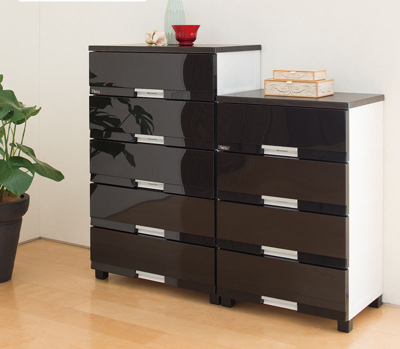 Large Storage Capacity Drawer Dresser, Bedroom Dressers And Organizer For Office, Living Room, Hallway, Black Glossy And White