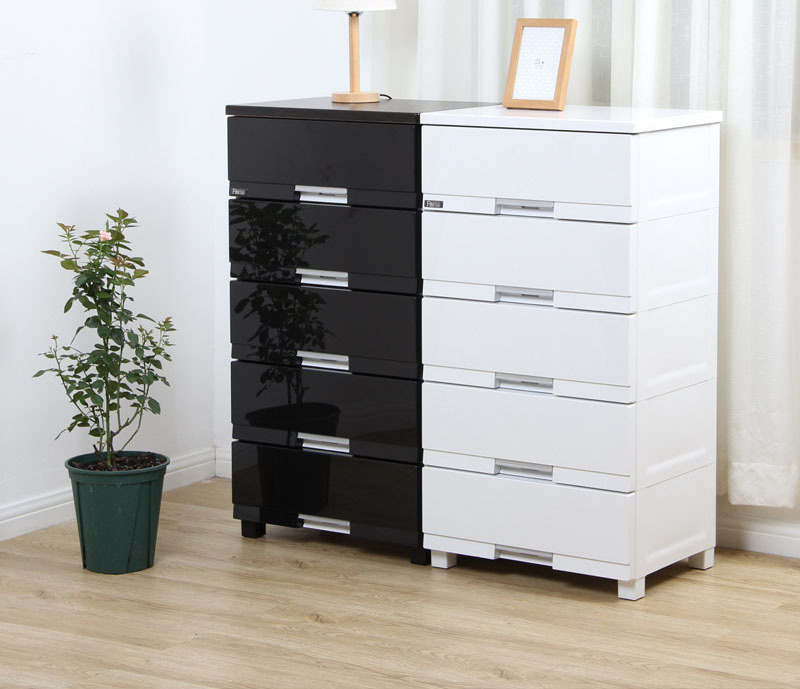 Large Storage Capacity Drawer Dresser, Bedroom Dressers And Organizer For Office, Living Room, Hallway, Black Glossy And White