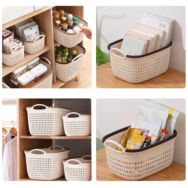 Multi-size Stackable Plastic Storage Basket With Handle, Storage Bins For Shelves Closet Countertop And Office