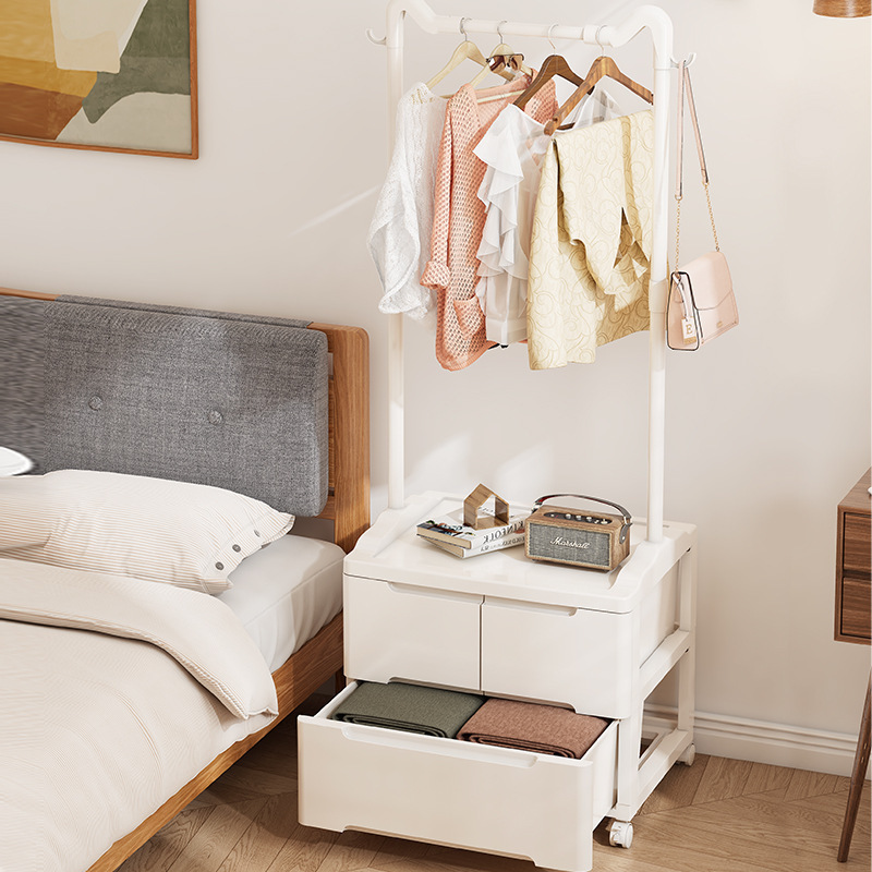 Clothes Racks For Hanging Clothes With Wheels, Portable Clothes Rack With 2 Drawers, Bedside Table Storage For Bedroom