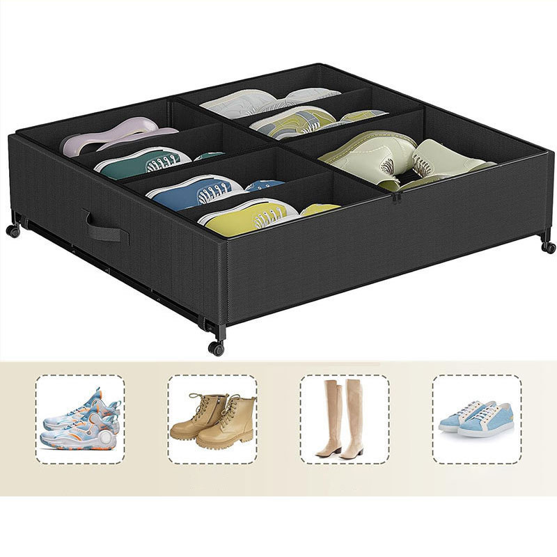 Large Size Under Bed Shoe Storage With Wheels, Easy Moving Sturdy Shoes Organizer With Clear Cover And Adjustable Dividers