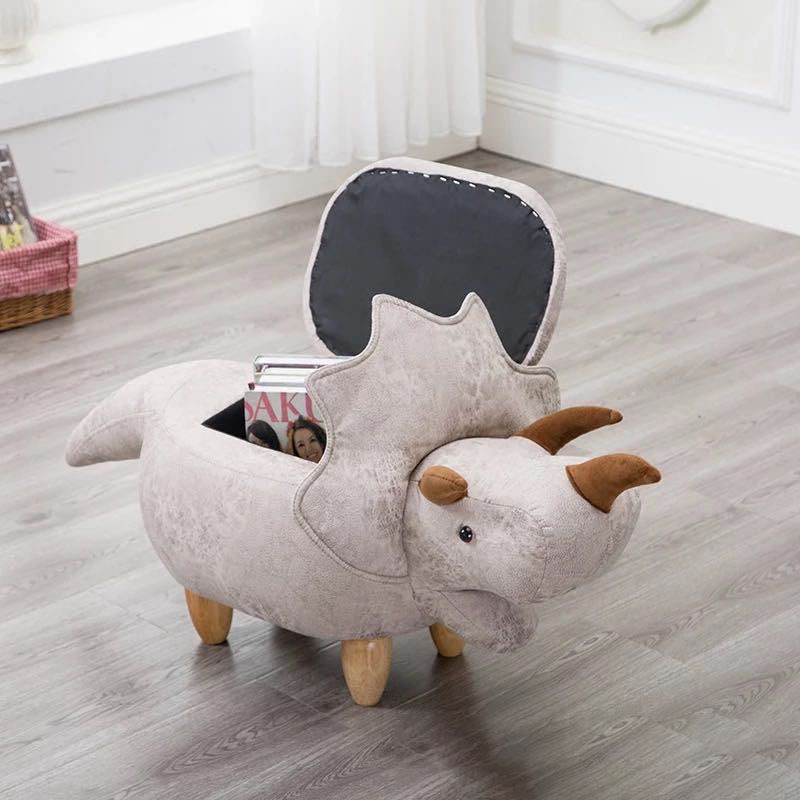 Creative fashion children's sofa stool, dinosaur rhinoceros living room shoe changing stool, solid wood storage bench