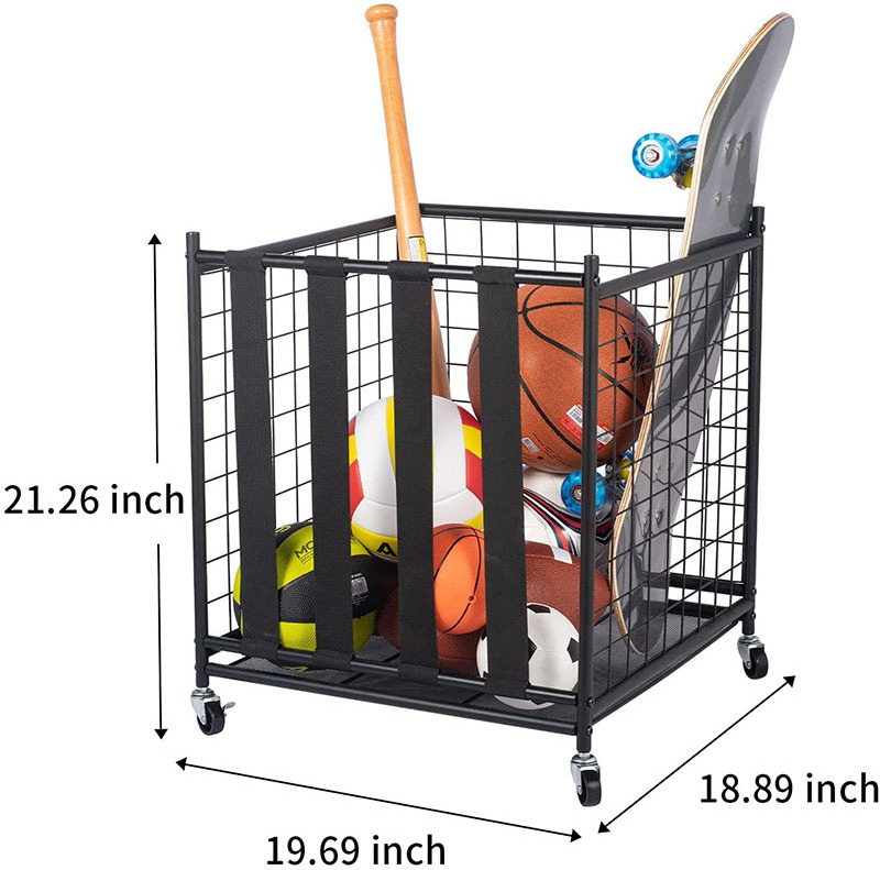 Basketball Cart with Wheels, Ball Cage Garage Sports Equipment Organizer, Metal Rolling Multi Sports Ball Storage